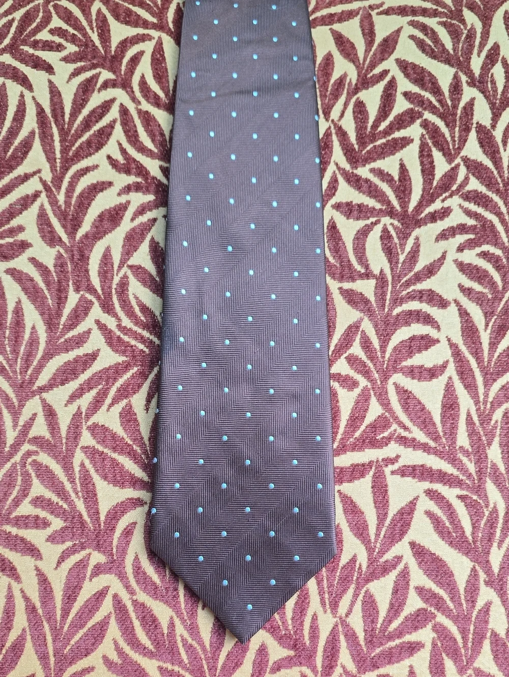 Men's Polka Dot Tie in Dark Brown with Light Blue Dots